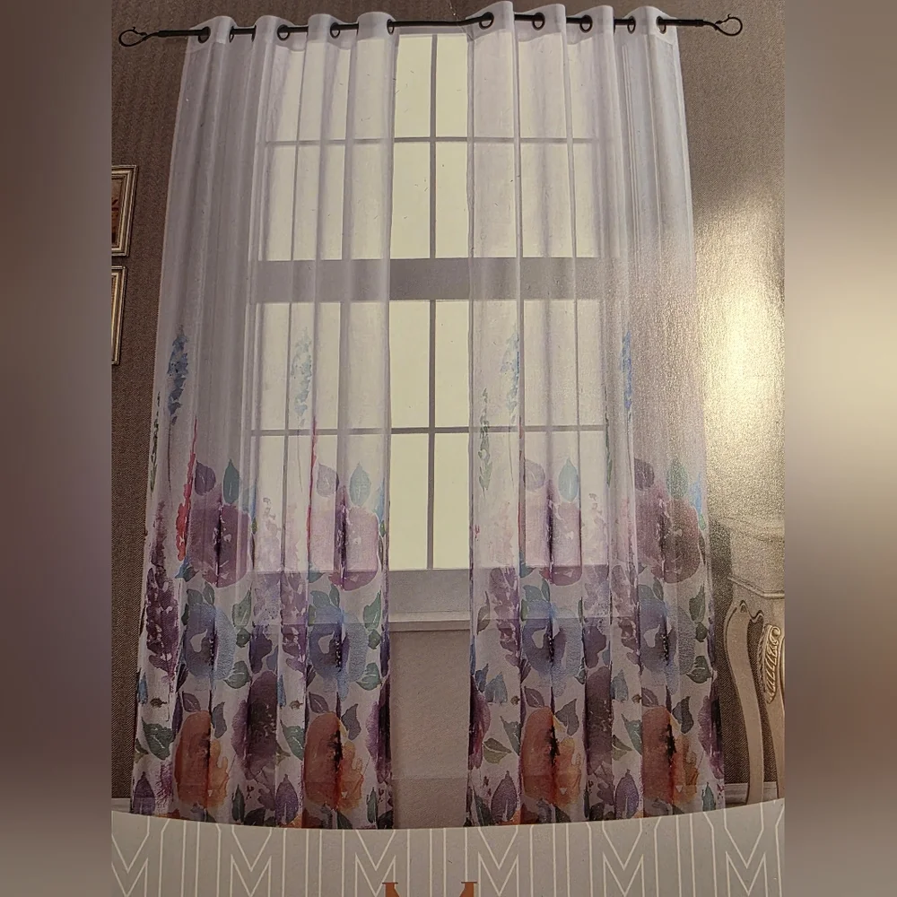54x84 Floral Print Sheer Grommet Curtains 1 Panel NWT Colorful